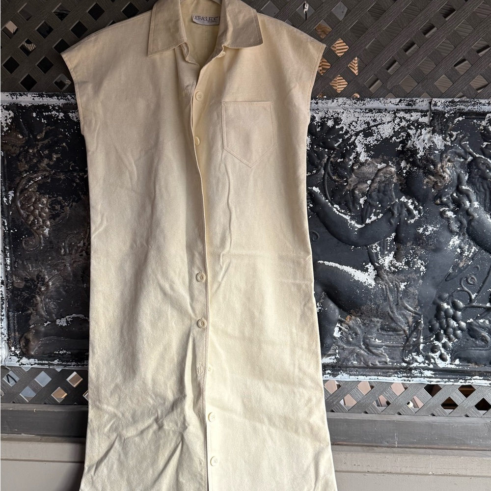 Cream Sleeveless Button-Up Dress